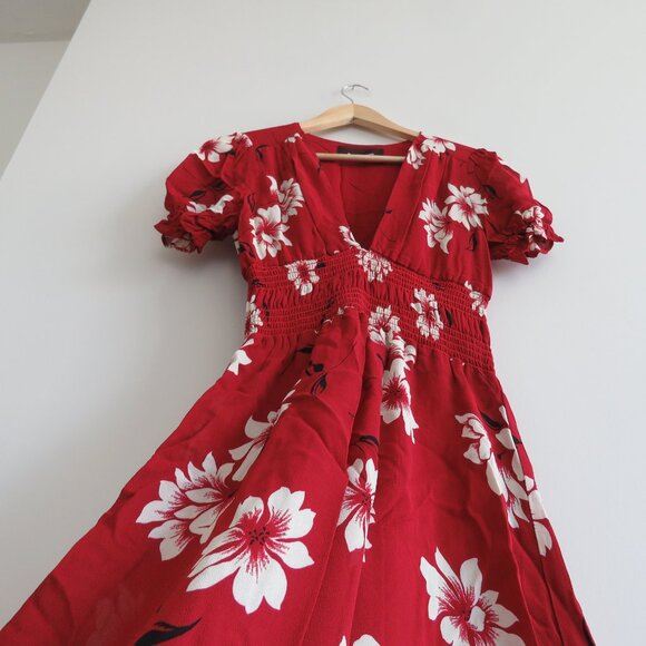 REFORMATION Dane Midi Dress in Freddie Red Floral Smocked Boho - Size S - Picture 11 of 16